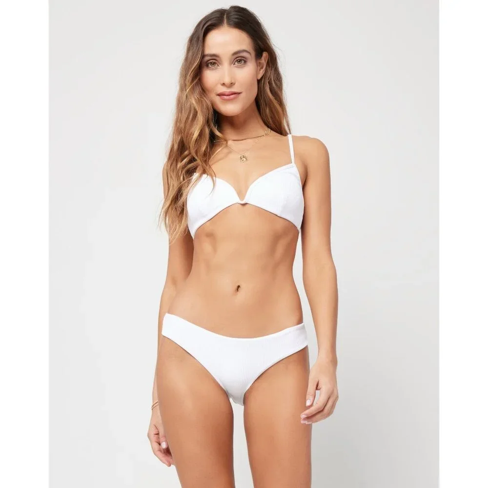 L*Space LSPACE Ribbed Helena Bikini Top Women's Size Medium White Adjustable NWT - Picture 2 of 12